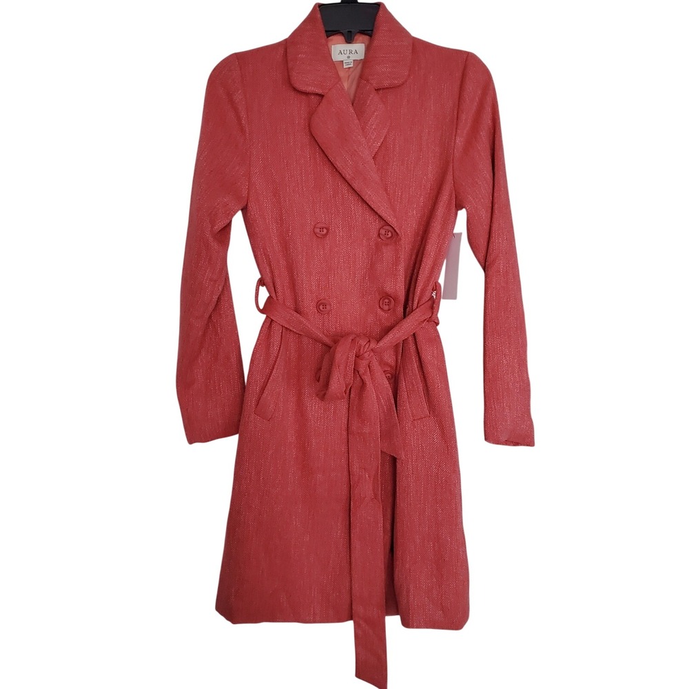 Aura Pink Belted Long Trench Coat Mob Wife Dramatic Captivating Retro Power XS